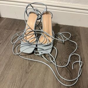 Baby blue tie up heels